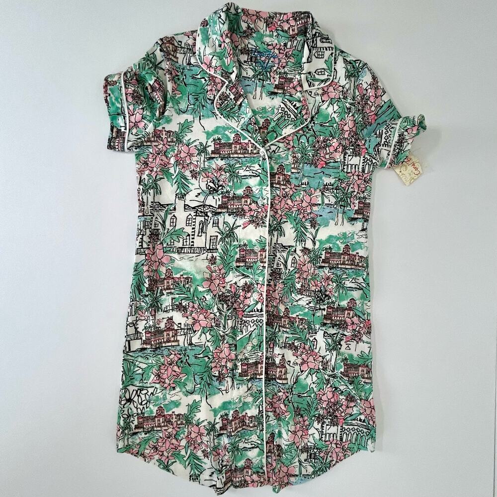 NWT Tropical Nightgown Coral Bay Women Small Button Front Knit Floral Sleep Gown